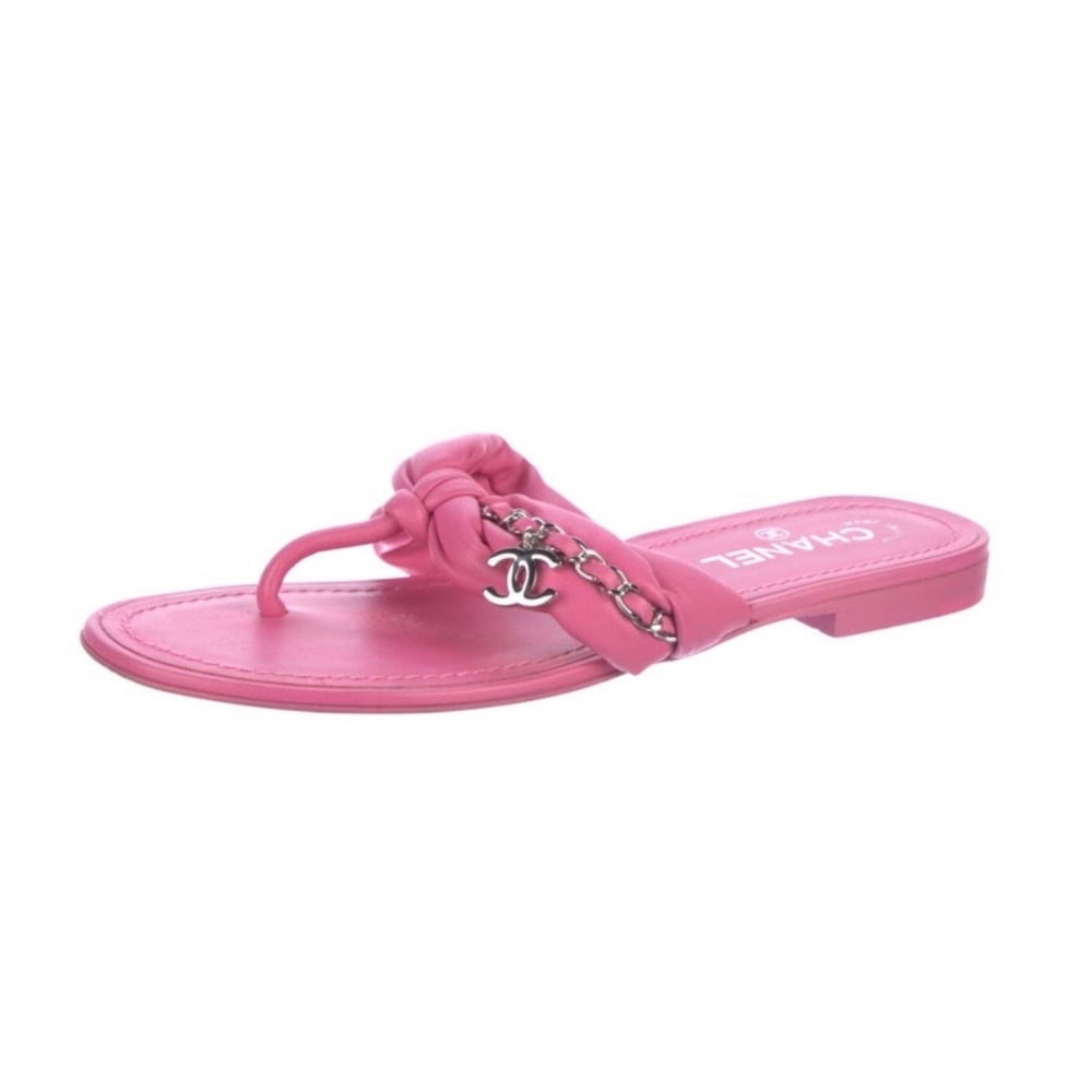 *Barbie Pink* Sz 40 Chanel *Luxe* Puffer Leather Sandals Logo CC Charm - Picture 2 of 5
